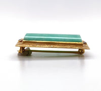 14k Gold Aventurine Quartz Pin Victorian Hand Engraved Diamond Accents (#J6252)