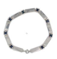 14k Gold Art Deco Genuine Sapphire Link Bracelet Guilloche Engraved (#J6504)