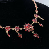 Genuine Natural Bohemian Garnet Necklace Rosettes and Drops (#J5502)