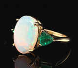 14k Yellow Gold 2.24 Carat Genuine Natural Australian Opal Emerald Ring (#7570)