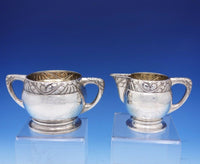 Danish Sterling Silver Coffee / Tea Set 3-Piece Hammered Art Deco Band (#3171)