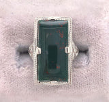 14k White Gold Filigree Art Deco Genuine Natural Bloodstone Ring (#J5785)
