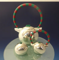 Charles Crowley Sterling Silver Coffee Set with Enamel & Stand Modern Art #0202