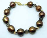 14k Yellow Gold Baroque Freshwater Chocolate Pearl Bracelet Jewelry (#J3118)
