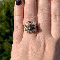 18k Yellow Gold Black White and Pink Pearl and Diamond Ring Size 6.5 (#J7080)