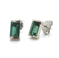 14k White Gold Teal Green Genuine Natural Tourmaline Stud Earrings (#J6323)