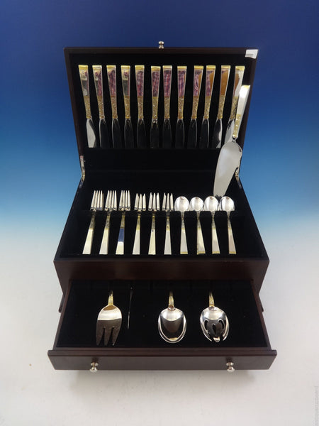 Golden Scroll by Gorham Sterling Silver Flatware Set For 12 Service 53 Pieces