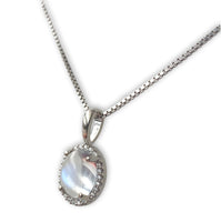 14k White Gold 1.61 Carat Genuine Natural Moonstone and Diamond Pendant (#J7187)