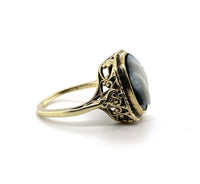 14k Yellow Gold Art Deco Filigree Genuine Natural Stone Cameo Ring (#J5412)