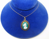14K Gold Green Genuine Natural Cameo Pendant (#J3372)