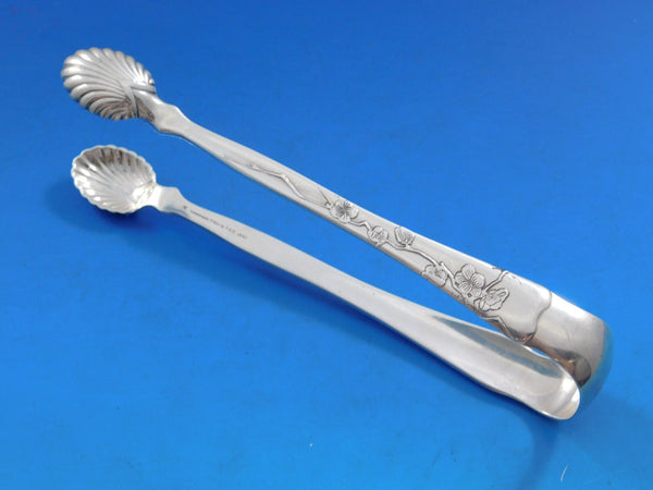 Lap Over Acid Etched by Tiffany Sterling Silver Ice Tong Shell Leaves Flowers 6"