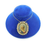 14k Yellow Gold Pendant with Hand Painted Portrait and Pearls (#J1896)