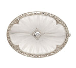 14k White Gold Genuine Natural Rock Crystal Quartz and Diamond Pin (#J7255)