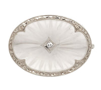 14k White Gold Genuine Natural Rock Crystal Quartz and Diamond Pin (#J7255)