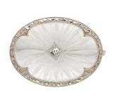 14k White Gold Genuine Natural Rock Crystal Quartz and Diamond Pin (#J7255)