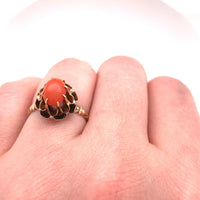 10k Yellow Gold Victorian Genuine Natural Coral Ring (#J5559)