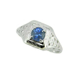 18k White Gold Filigree .53ct Blue Genuine Natural Sapphire Ring (#J4524)