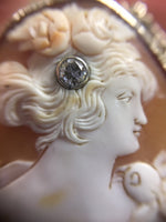 Art Deco 14k Gold Genuine Natural Shell Cameo and Diamond Filigree Pin (#J1895)