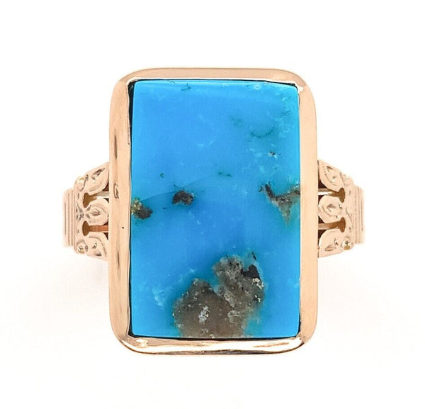 10k Rose Gold Victorian Kingman Genuine Natural Turquoise Ring Size 6.5 (#J6564)