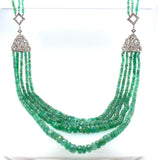 14k Gold 300 Carat Genuine Natural Emerald Bead Multi Strand Necklace (#J5399)