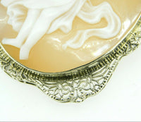 Art Deco 14k Gold Filigree Full Figure Genuine Natural Shell Cameo Pin (#J4359)