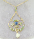 Victorian 9k Yellow Gold Sapphire Lavaliere Pendant (#J4202)