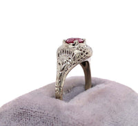 14k White Gold Art Deco .74ct Genuine Natural Ruby Filigree Ring (#J5619)