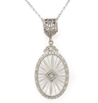 14k Gold Filigree Genuine Natural Rock Crystal Diamond Pendant w/ Chain (#J6499)