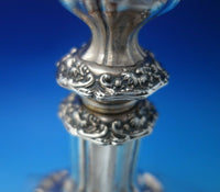 English Victorian Silver on Copper Candlestick Pair Floral #5688 c.1850 (#5942)