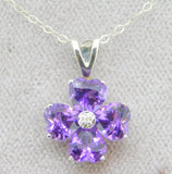 14k Gold Pendant with Heart Shaped Genuine Natural Amethysts and Diamond #J4186