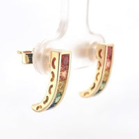 14k Yellow Gold Genuine Natural Rainbow Sapphire Stud Earrings 1.05ct TW #J6680