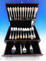 Grande Baroque Gold Accent by Wallace Sterling Silver Flatware for 12 Set 65 pcs
