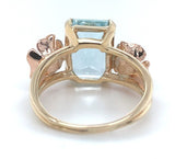 Retro 14k Rose Yellow Gold 4.52 Carat Genuine Aquamarine Ruby Flower Ring #J7003