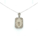 Art Deco 14k Filigree Rock Crystal and Diamond Pendant (#J5456)