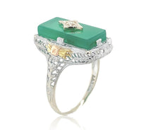 10k Gold Filigree Ring with Genuine Natural Green Onyx and Diamond Accent #J6597