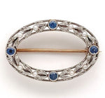 14k Yellow Gold and Platinum Montana Sapphire and Pearl Pin by Krementz (#J6272)