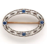 14k Yellow Gold and Platinum Montana Sapphire and Pearl Pin by Krementz (#J6272)