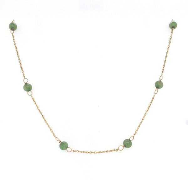 14k Yellow Gold Chain 16.5" with Twelve Jade Beads Jewelry (#J6224)