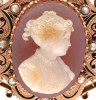 10k Rose Gold Victorian Genuine Natural Agate Cameo Pin Jewelry (#J6194)