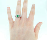 14k White Gold Genuine Natural Emerald and Diamond Halo Ring (#J5003)