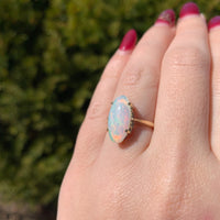 14k Yellow Gold Australian 2.15 Carat Genuine Natural Opal Ring Size 5.75 #J7216