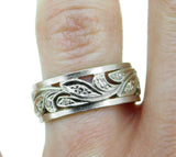 14k White Gold Carved Wide Eternity Band with Genuine Natural Diamonds (#J2260)