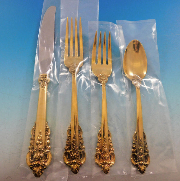Grande Baroque Gold Wallace Sterling Silver Flatware Set Service 35 pcs Vermeil
