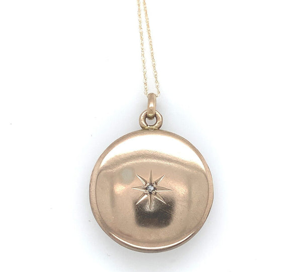 10k Yellow Gold Round Locket with Genuine Natural Diamond in Starburst (#J6433)