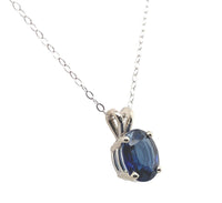 14k White Gold 1.64 Carat Oval Blue Genuine Natural Sapphire Pendant (#J6721)