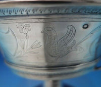 French .950 Silver Pedestal Bowl Cast Winged Angels Birds Shields Flowers #5427