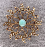 Victorian 10k Rose Gold Opal and Seed Pearl Starburst Pin Pendant w/Bail #J7552