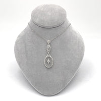 10k Gold Filigree Genuine Natural Rock Crystal Diamond Pendant w/Chain (#J6501)