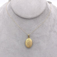 14k Gold Oval Locket with Engraved Flowers and Scrollwork with Chain (#J6674)