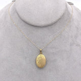 14k Gold Oval Locket with Engraved Flowers and Scrollwork with Chain (#J6674)